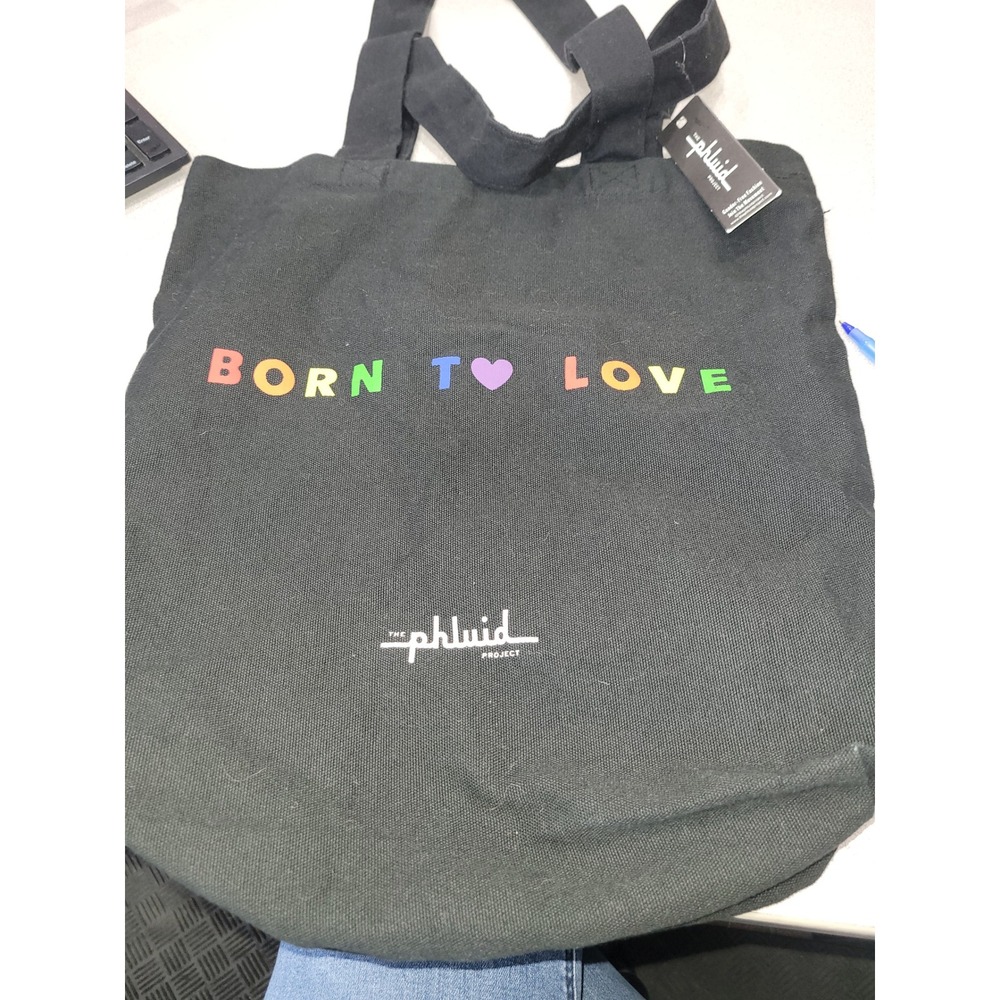 The Phluid Project Born To Love Black Canvas Tote‎ Bag Rainbow Pride NWT